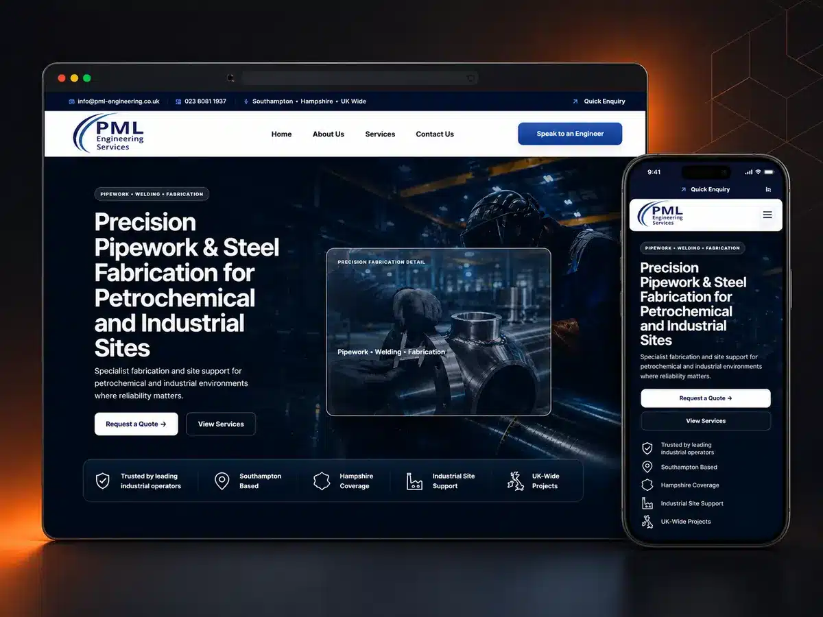 PML Engineering website designed by Eastleigh SEO Web Design